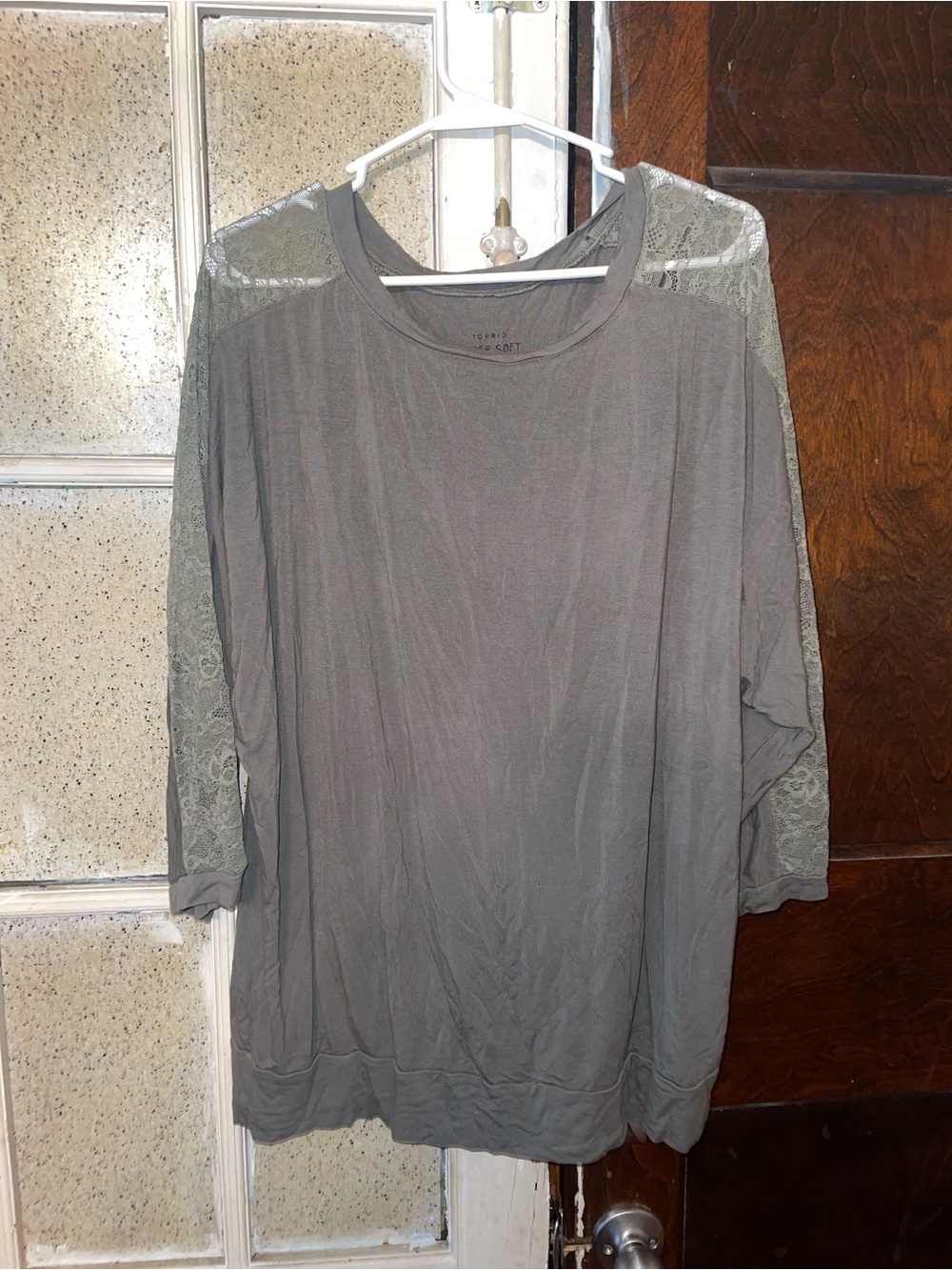 torrid Army Green Lace-Shoulder Women's Sweatshirt - Size 2